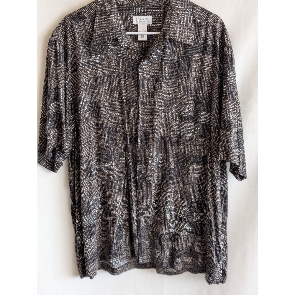 Concepts by Claiborne Mens XL Short Sleeve Button Down Shirt Black Geometric
